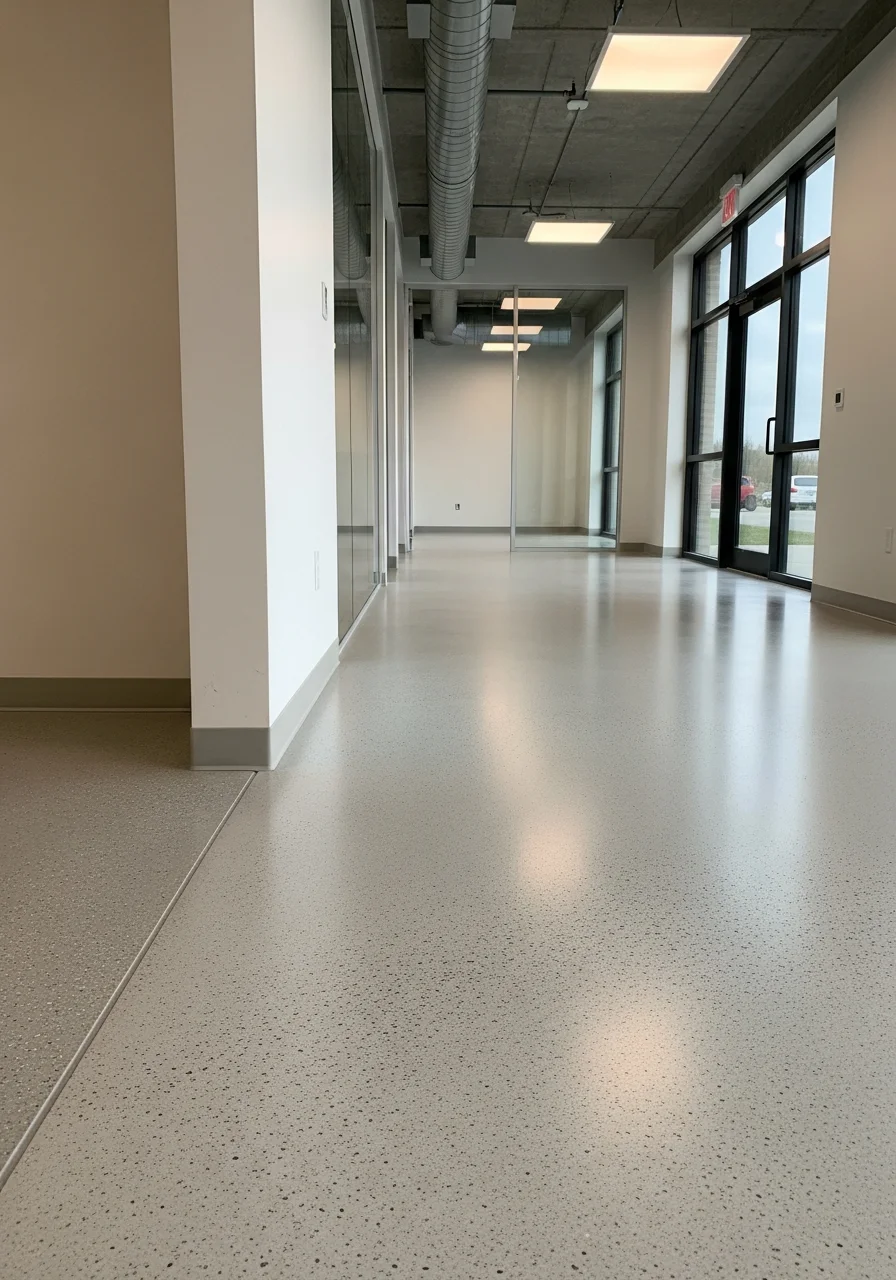 Modern commercial building in Kentwood with polished concrete entrance and epoxy flooring